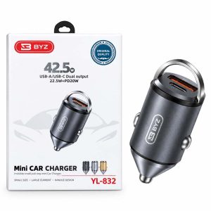 شارژر فندکی 42.5 وات 2 خروجی BYZ (بی وای زد) مدل YL-832